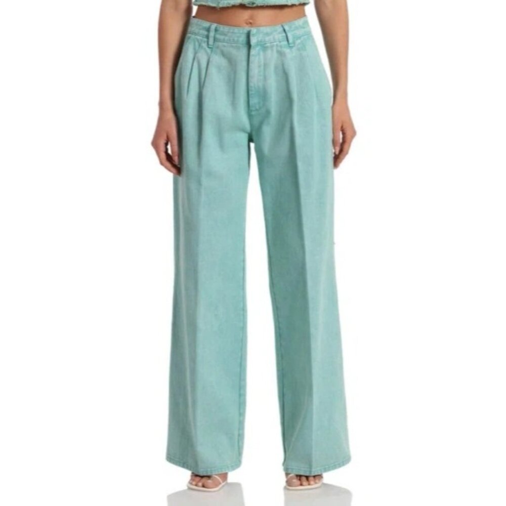 NWT AVEC LES FILLES High Waist Wide Leg‎ Jeans Womens Size 24 Aloe Mist Pleated